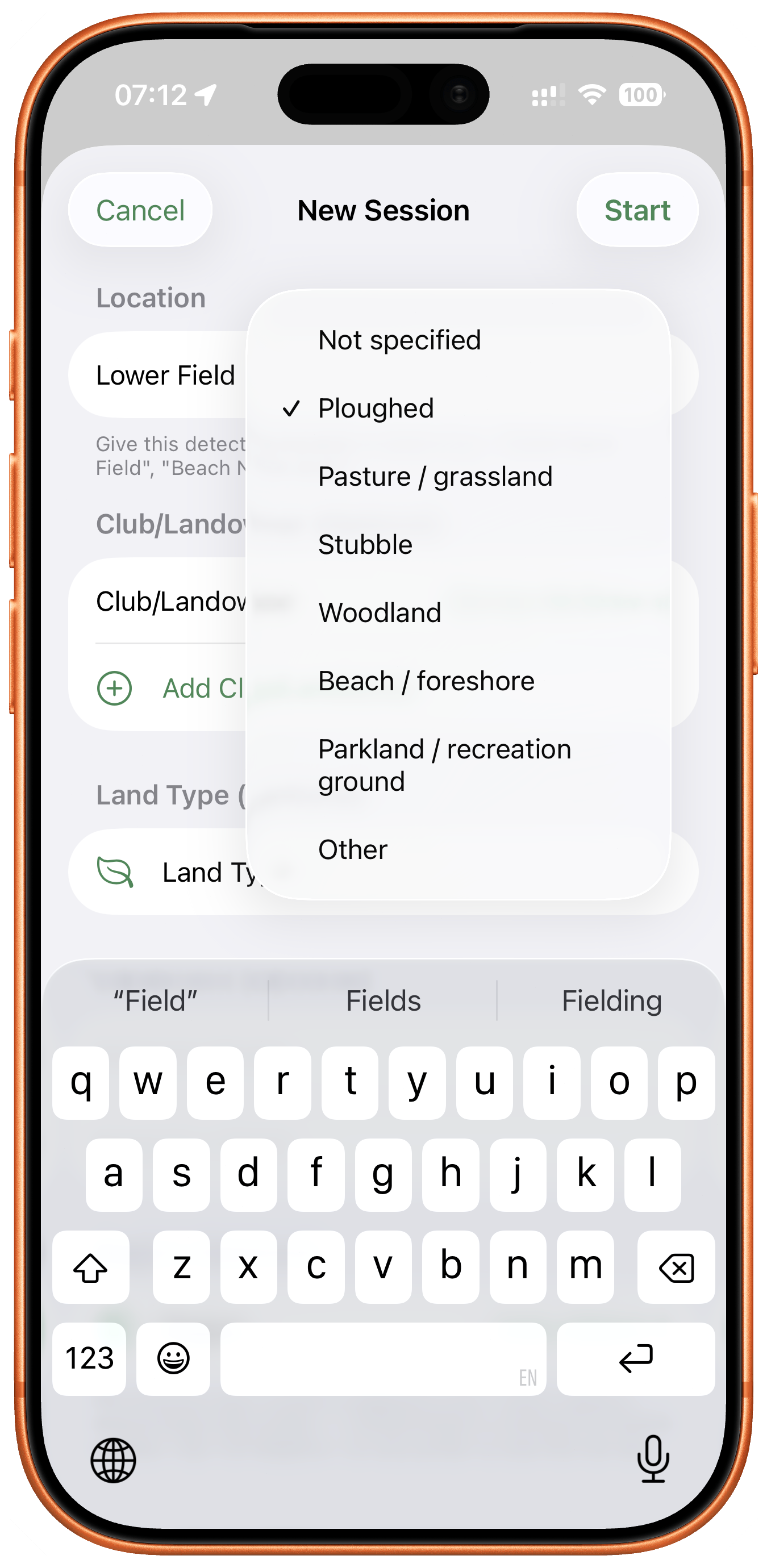 Land type recording